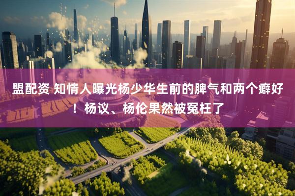 盟配资 知情人曝光杨少华生前的脾气和两个癖好！杨议、杨伦果然被冤枉了