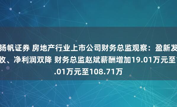 扬帆证券 房地产行业上市公司财务总监观察：盈新发展去年营收、净利润双降 财务总监赵斌薪酬增加19.01万元至108.71万